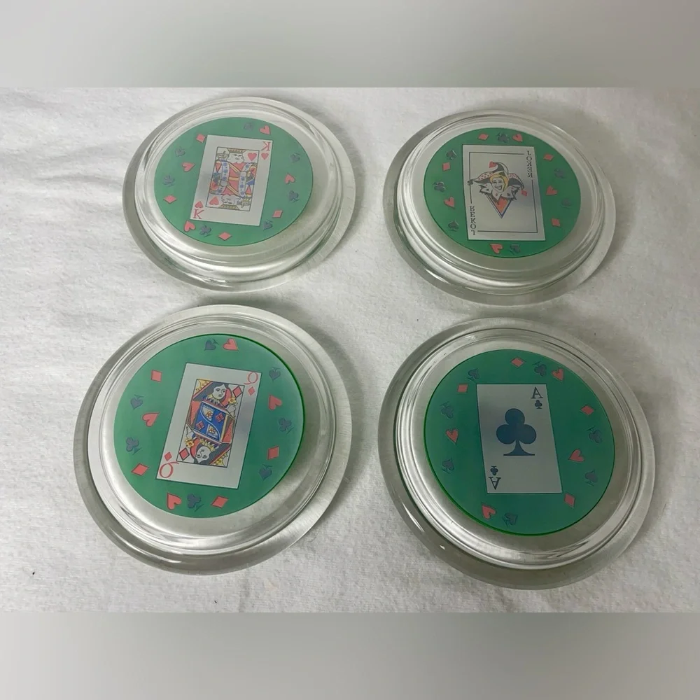 Playing Card Coasters Glass Trinket Dish Game Room Decor Luminarc France King